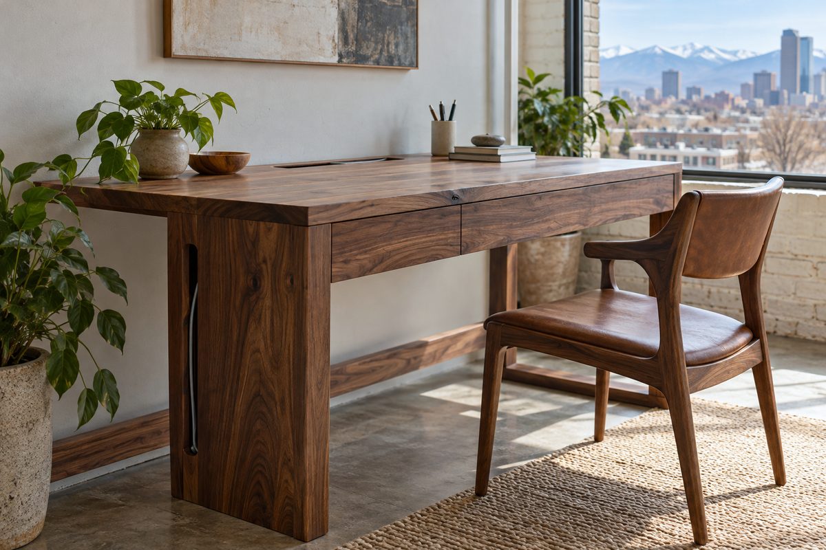Artisan solid black walnut gaming desk handcrafted in Denver workshop.